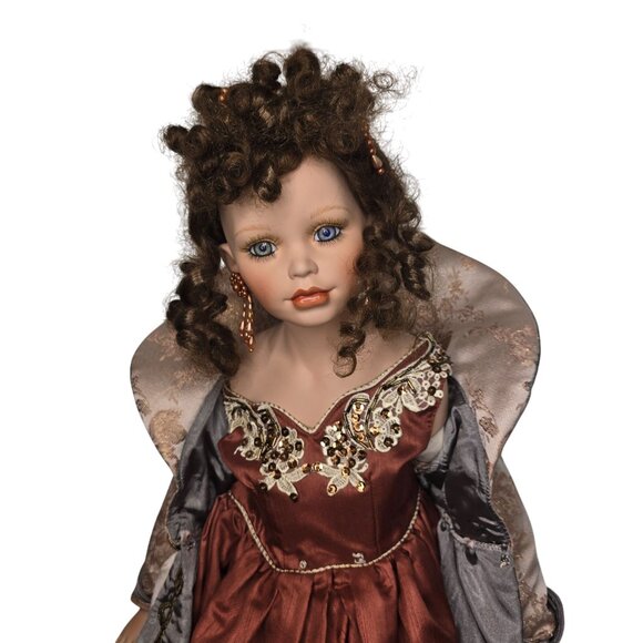 William Tung Porcelain Victorian Doll With Ornate Gown & Detailed Embroidery 32" - Picture 3 of 8